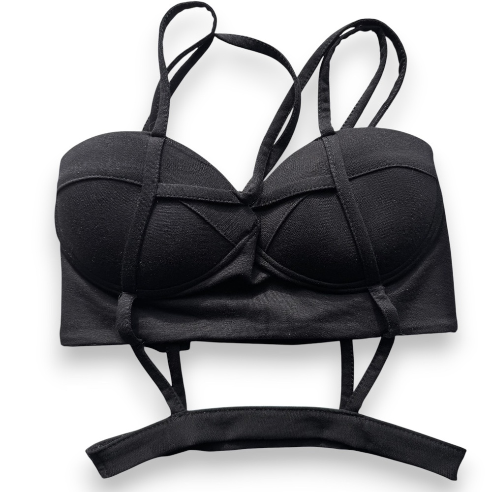 SHENMIN Black Strappy Bustier Bralette Crop Top - Picture 1 of 7